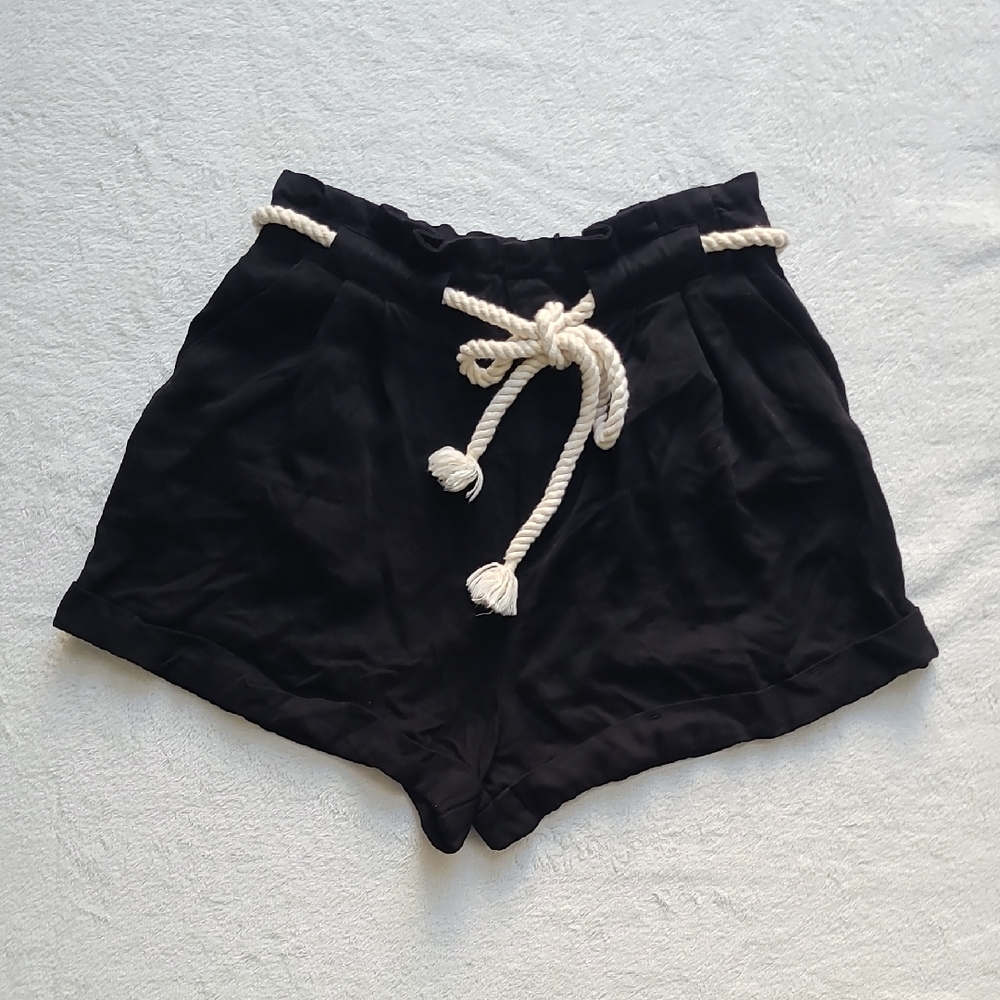 Forever 21 Black High Waist Shorts Rope Belt Small Paperbag Summer Loose Fit